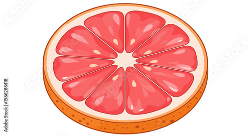 A vibrant, detailed illustration of a fresh grapefruit slice, showcasing its juicy pink segments and orange peel against a clean white background.