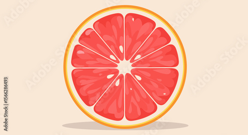 A vibrant, juicy cross-section of a fresh pink grapefruit slice, perfectly illustrated with a clean, minimalist style on a light background.