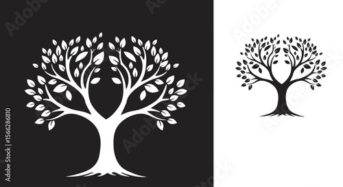 A stylized graphic illustration of a vibrant, healthy tree with roots and abundant leaves, presented as a versatile logo design.