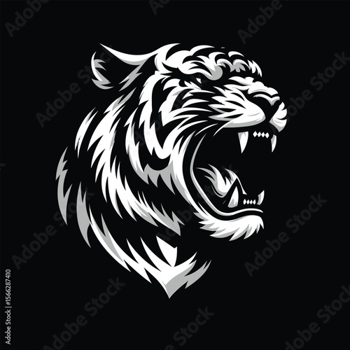 Roaring Tiger Head with Stylized Mane - Vector Jungle Predator Art