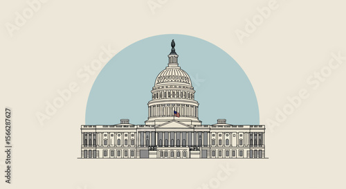 A clean vector illustration of the iconic United States Capitol Building, symbolizing American democracy and government in Washington D.C.