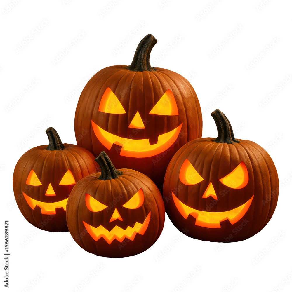 Obraz premium Real photo of jack-o'-lantern group at night with transparent background