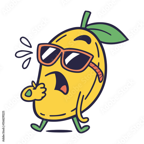 Mango in cute cartoon character style with expressive face and limbs.