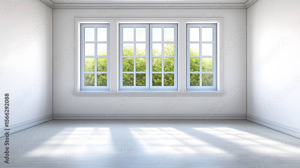 Obraz premium Bright Empty Room with Large Window and Sunlight