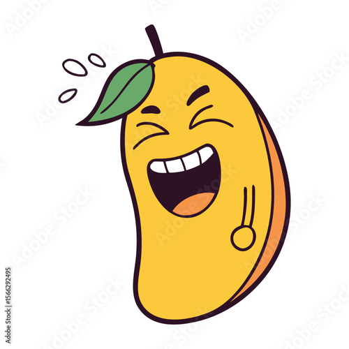 Mango in cute cartoon character style with expressive face and limbs.