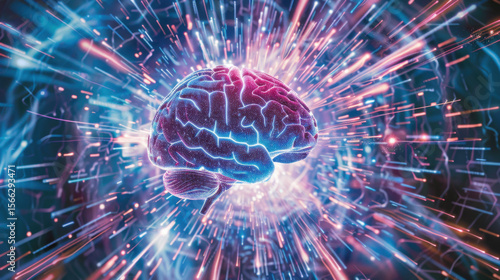 Wallpaper Mural  holographic representation of a human brain with AI-enhanced neural pathways Torontodigital.ca