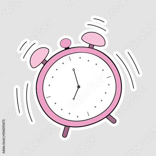 Pink Analog Alarm Clock Vector Sticker. Cute pink analog alarm clock vector illustration sticker with ringing motion, perfect for planners, apps, and educational decor