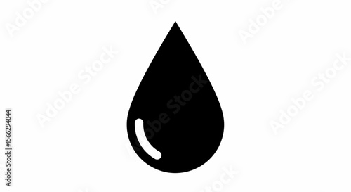Illustration of a solid black teardrop shape with a white curved highlight on the left side area