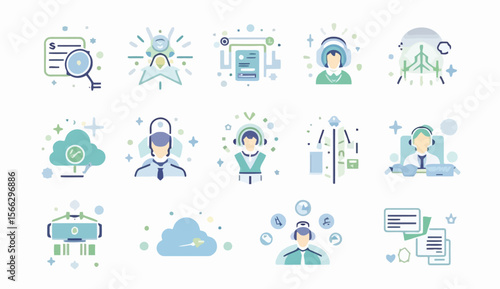 Collection of Flat Design Icons Representing Business Technology and Communication Concepts
