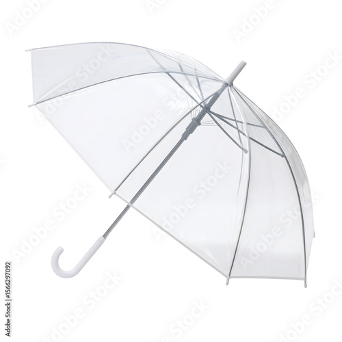 Clear Umbrella with Curved Handle on White Background
