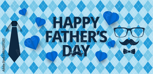 Fathers Day banner of paper icons for dad holiday