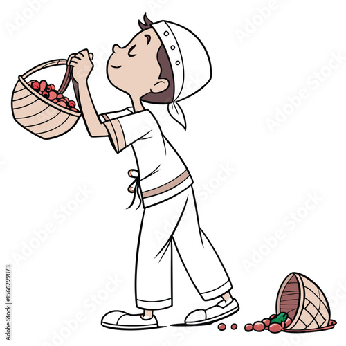 Child carrying a basket of fruit