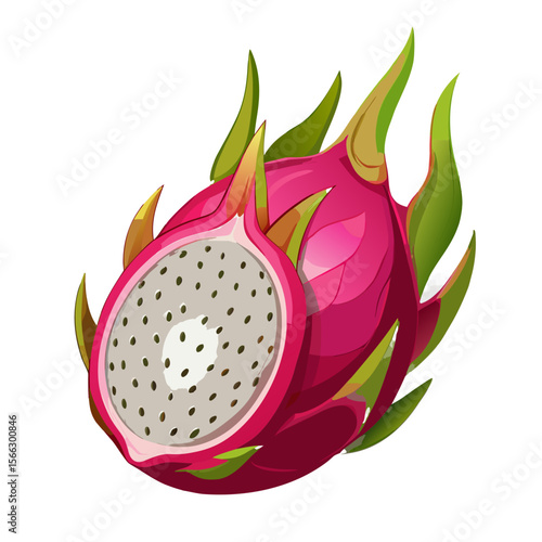 Realistic Dragon Fruit PNG Vector – Exotic Tropical Pitaya Fruit Illustration