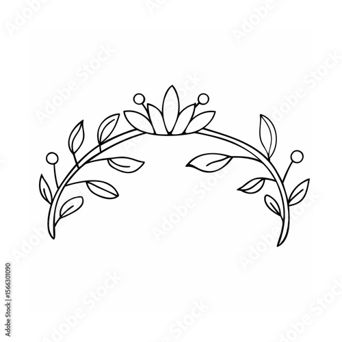 Handdrawn floral arch with leaves berries on a decorative element outline