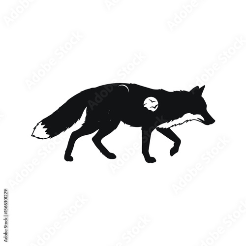 Majestic fox silhouette of a moonlit sky with birds flying