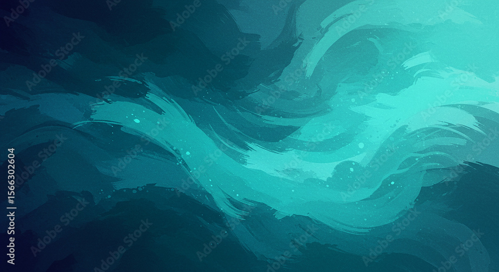 Fototapeta premium Abstract teal and dark blue brush strokes with subtle speckles creating a flowing textured background