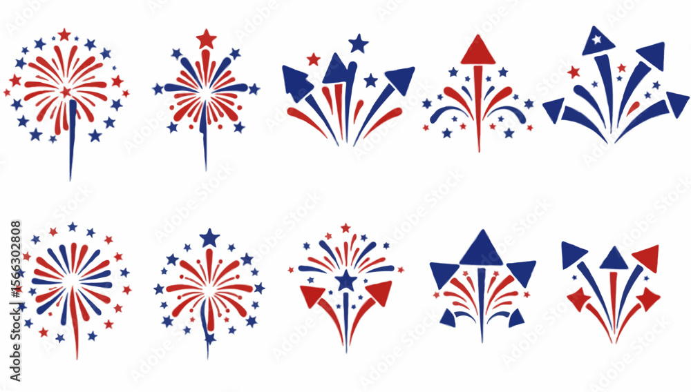 Fototapeta premium Set of Flat Fireworks Burst Icons – Independence Day 