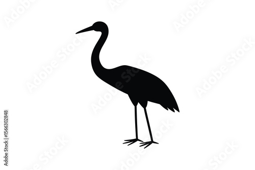 Elegant Heron Standing Still in Black Silhouette