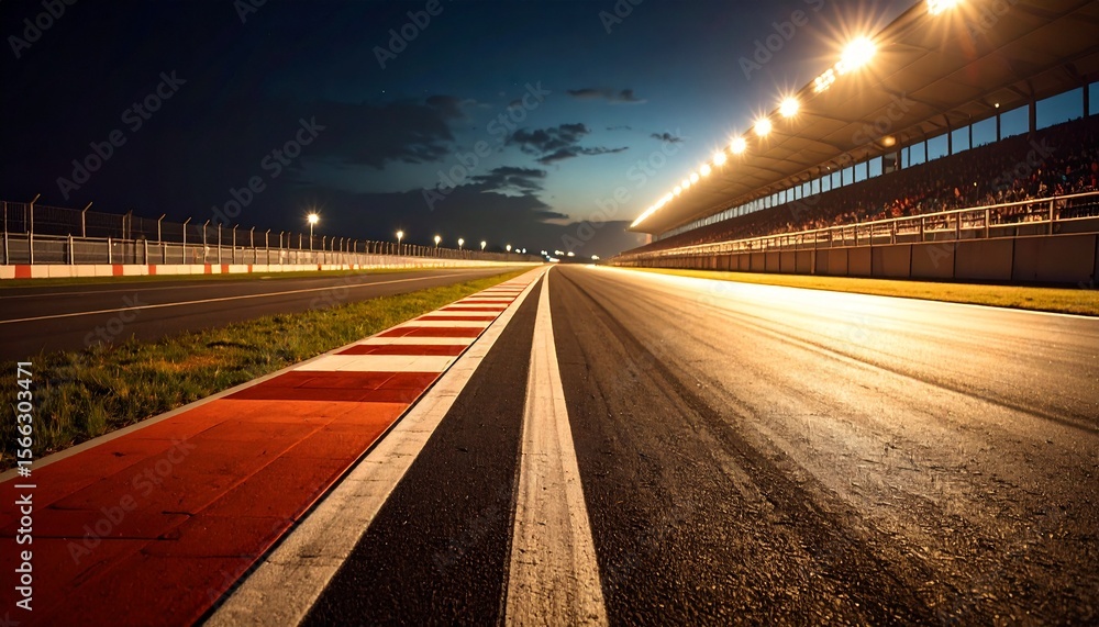 Fototapeta premium race track corner asphalt surface low angle view at night stadium