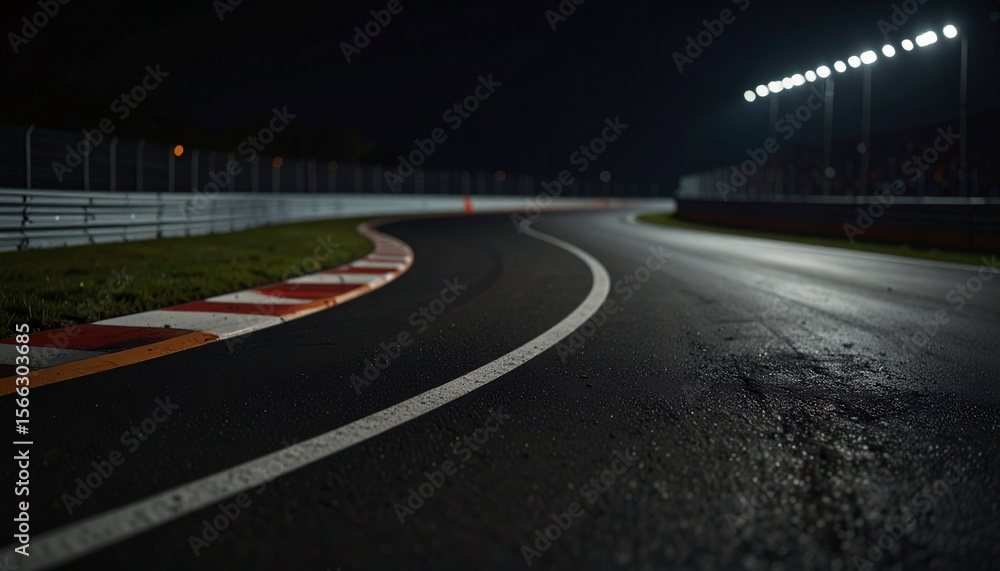 Obraz premium race track corner asphalt surface low angle view at night stadium