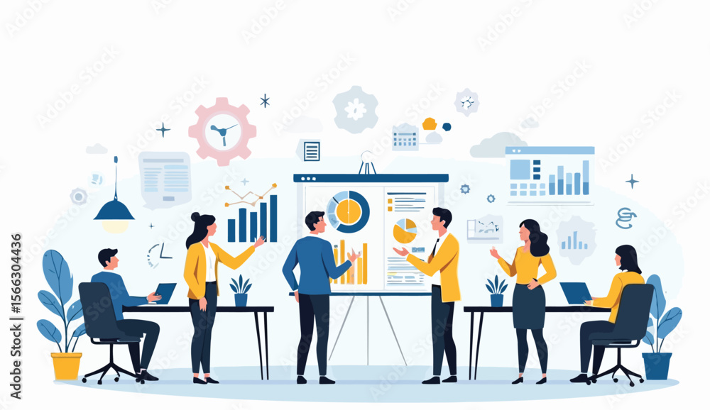 Business Team Meeting Analyzing Data and Charts on a Whiteboard Presentation Business Team Meeting Analyzing Data and Charts on a Whiteboard Presentation