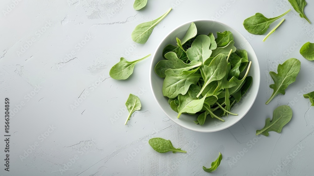 Obraz premium Artistic composition of arugula leaves arranged in a spiral pattern on a minimalistic background.