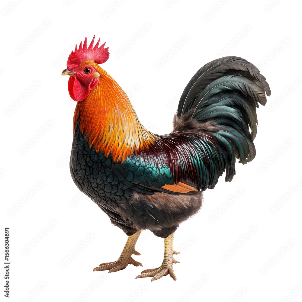 Fototapeta premium Majestic wyandotte rooster displaying vibrant colors on a Transparent background, wyandotte rooster, isolated PNG background