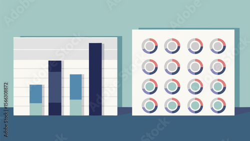 Presentation of bar graph and pie charts showing business data and statistical information analysis