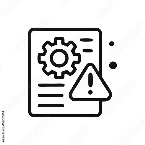 A document with a gear icon and a warning sign, indicating a technical issue or error.