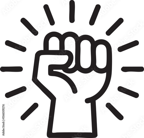 Raised Fist Icon With Radiating Lines Representing Power Strength Protest Unity Revolution Resistance Support Motivation And Activism

