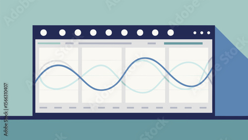 Illustration of a dashboard with wavy lines displayed on a teal and blue background design view