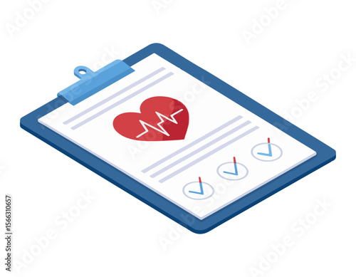 Flat Medical Heart Checkup Icon – Health Report & Cardiovascular Care Symbol