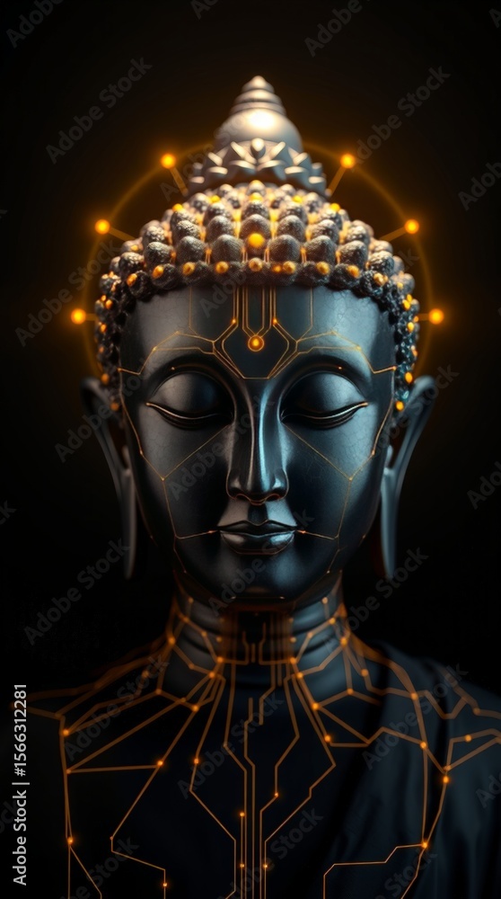 Obraz premium High-Tech Spiritual Buddha with Glowing Circuitry Patterns