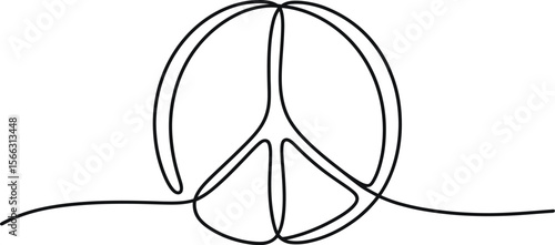 Black Outline Peace Symbol on White Background peace sign