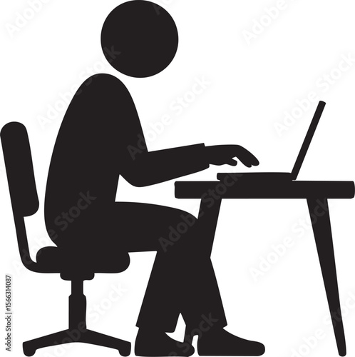 Silhouette Of Person Sitting On Chair And Working On Laptop At Desk Representing Office Work Freelancing Productivity And Technology

