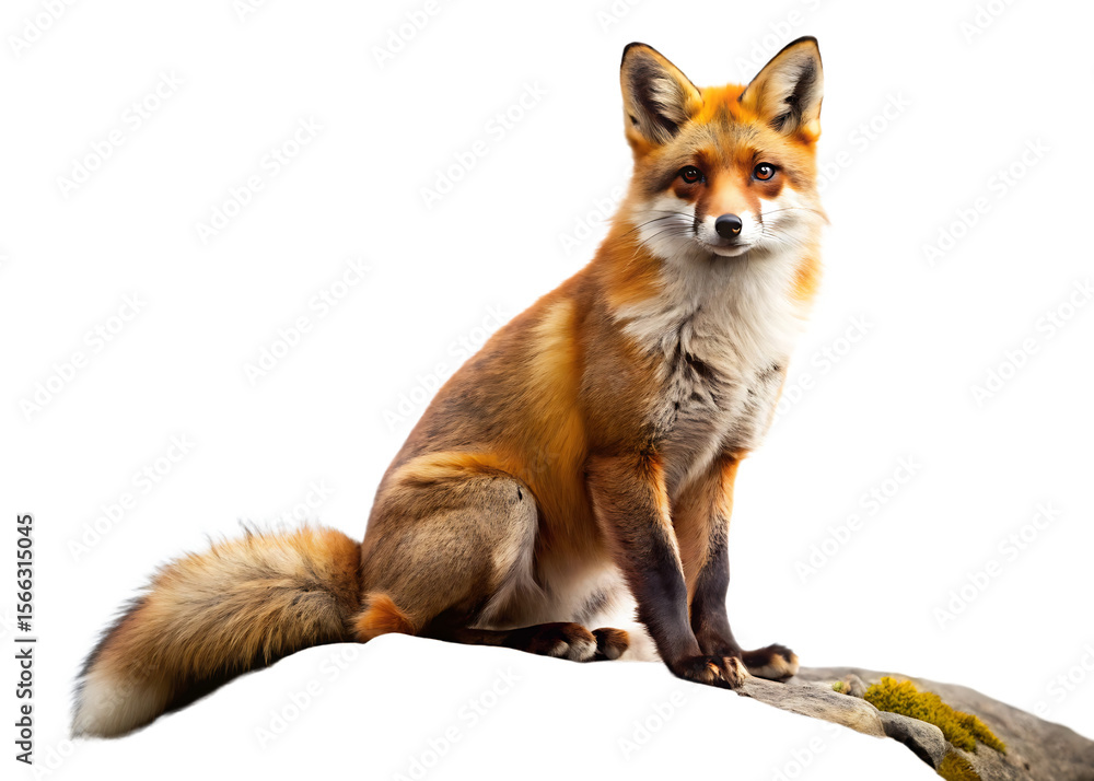 Obraz premium beautiful fox on rock isolated on white background, PNG