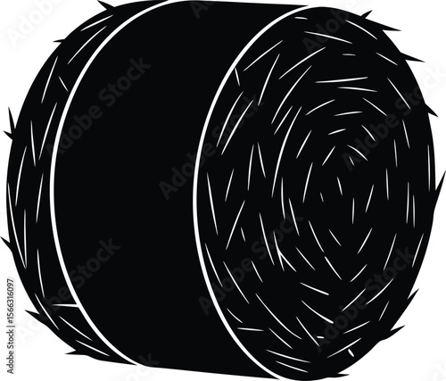 Round hay bale black and white illustration farm agriculture