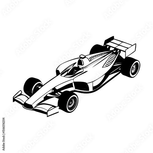 Black and White Formula One Race Car Vector. Speed, Motorsport, and Racing Outline Illustration
