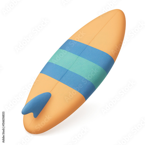 Cartoon Surfboard with Blue Stripes and Fin Orange Body Glowing Edges.