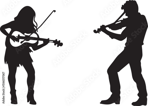 Violin Players Silhouette