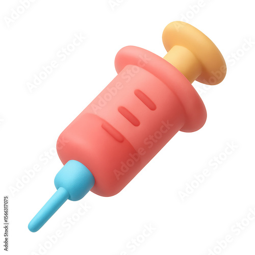 Cartoonish 3D Syringe in Vibrant Pink and Blue.