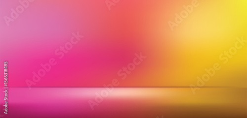 pink, orange neon light gradient studio room with abstract background pattern reflective walls