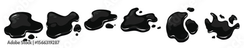 puddle oil slick spill isolated white background set black stain