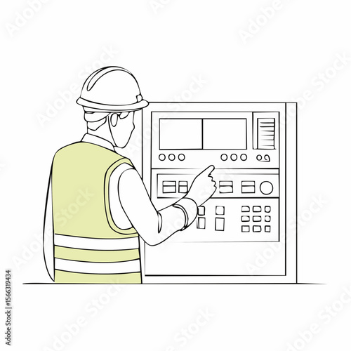 Monoline illustration of a technician operating a digital control panel