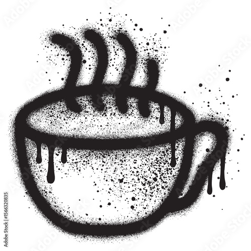 coffee cup graffiti with black spray paint. vector illustration.