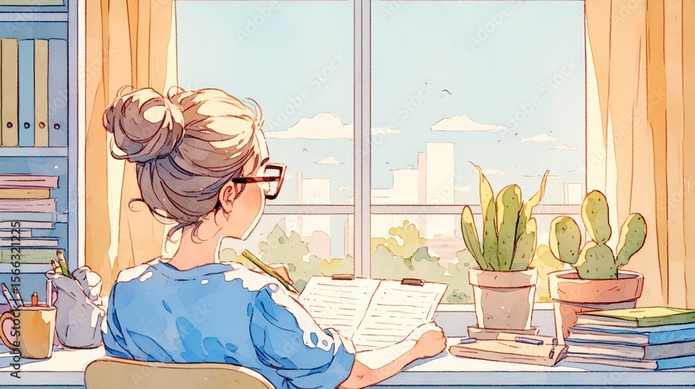Hand-drawn office supplies illustration, with a watercolor pencil effect, showing a comfortable home office scene, including a notebook, pen, ruler and coffee cup, placed on a pure white background. Hand-drawn office supplies illustration, with a watercolor pencil effect, showing a comfortable home office scene, including a notebook, pen, ruler and coffee cup, placed on a pure white background.
