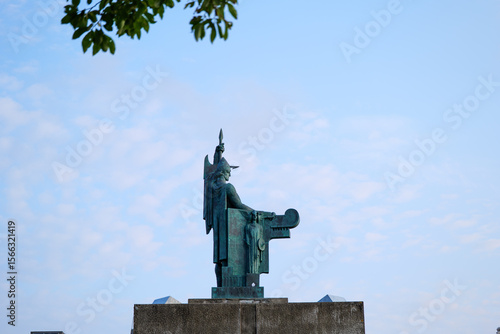 Ingólfur Arnarson Bronze Sculpture with Odin Yggdrasil and Dragon at Arnarhóll in Reykjavik Iceland