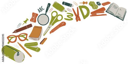 Modern flat background with school supplies. Vector simple background back to school. 