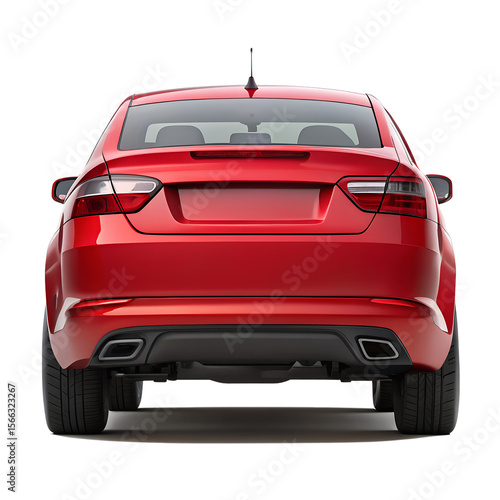 Red Car Back View – Isolated on Pure White Background
