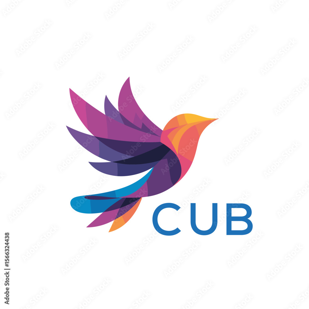 Obraz premium CUB “Colorful Abstract Bird Logo Design on White Background ” CUB Later Logo, “Modern Gradient Bird Icon with Typography” “Abstract Hummingbird Style Logo with Vibrant Colors” 